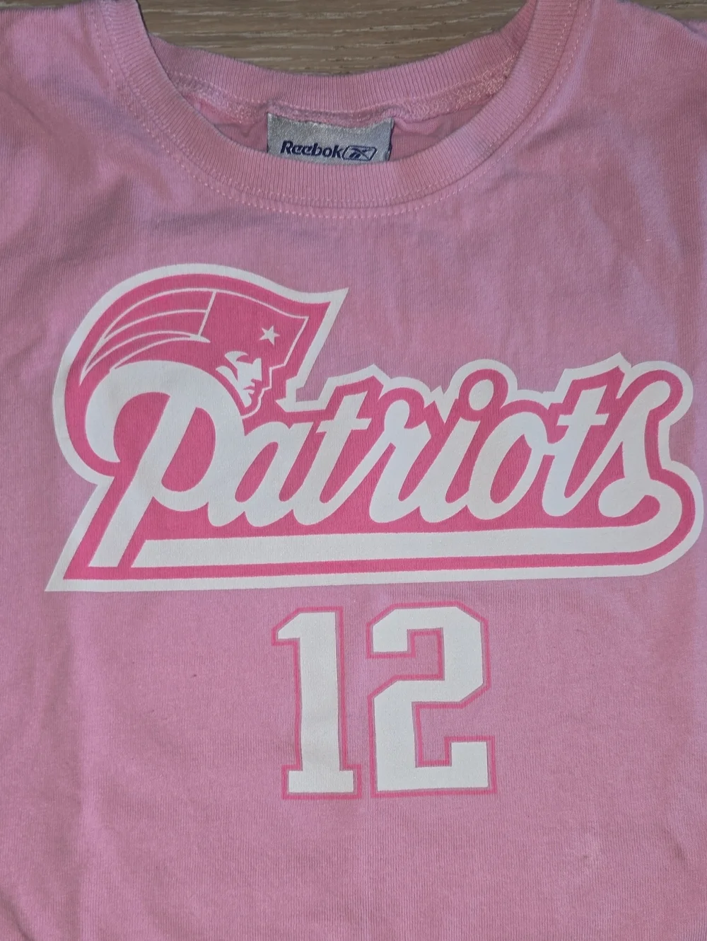 Girls Reebok 10/12 Pink Patriots Graphic Tee with Number 12-Tom Brady
